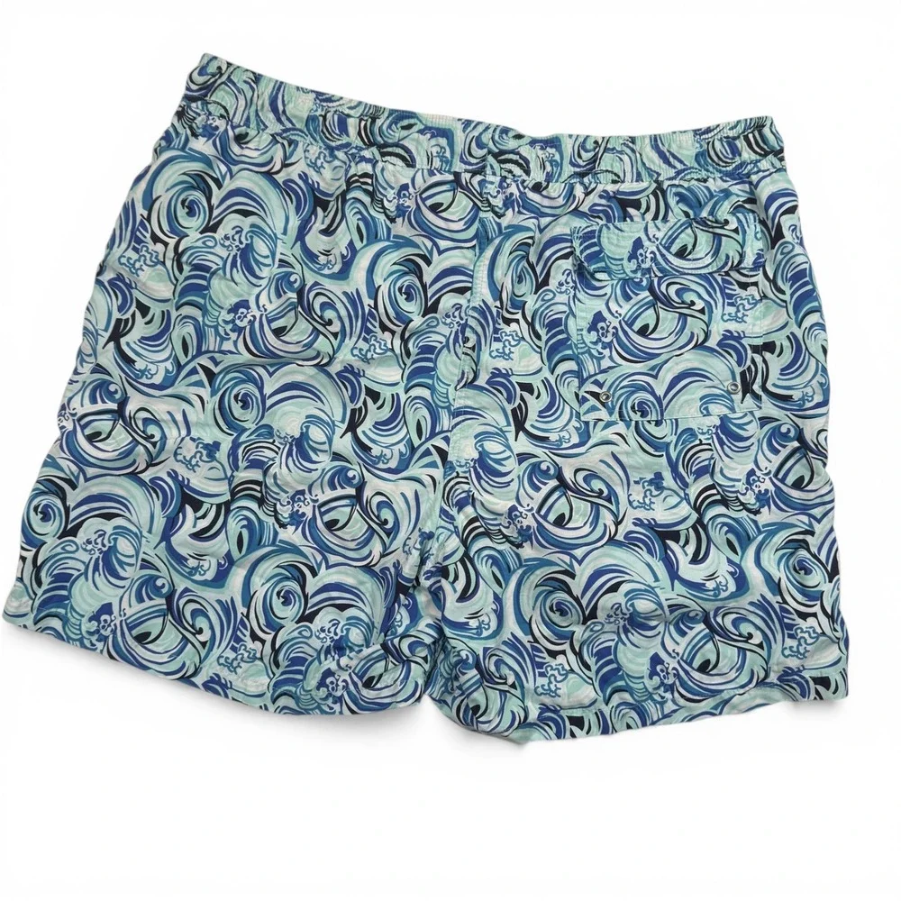 Brooks‎ Brothers Blue Wave Print Swim Trunks Mesh Lining Mens Large Shorts